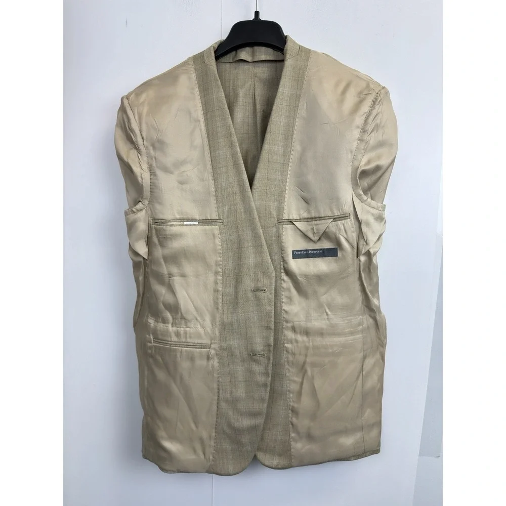 Perry Ellis Portfolio Men's 42S Sport Coat Two Button 100% Wool‎ Beige Plaid